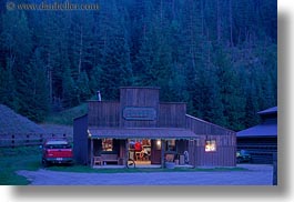 america, dusk, horizontal, idaho, north america, red horse mountain ranch, saloon, united states, photograph