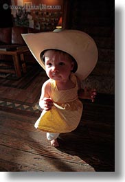 america, babies, big, childrens, clothes, cowboy hat, girls, hats, idaho, north america, people, red horse mountain ranch, united states, vertical, photograph