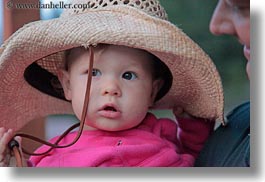 america, babies, childrens, clothes, girls, hats, horizontal, idaho, north america, people, pink, red horse mountain ranch, straw hat, united states, photograph