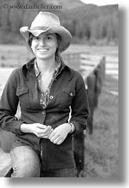 america, black and white, cowboy hat, emotions, girls, idaho, north america, people, red horse mountain ranch, smiles, staff, united states, vertical, photograph