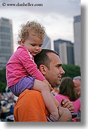 america, blues festival, chicago, childrens, dads, girls, illinois, men, north america, shoulders, united states, vertical, photograph