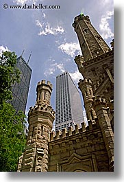 america, buildings, chicago, illinois, north america, towers, united states, vertical, water, water towers, photograph
