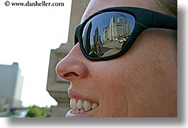 america, buildings, chicago, glasses, horizontal, illinois, north america, reflections, sunglasses, united states, wrigley, photograph