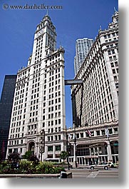 america, buildings, chicago, illinois, north america, united states, vertical, wrigley, photograph