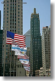 america, buildings, chicago, cityscapes, flags, illinois, north america, united states, vertical, photograph