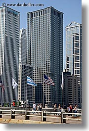 america, buildings, chicago, cityscapes, flags, illinois, north america, people, united states, vertical, photograph