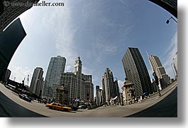 america, chicago, cityscapes, fisheye, fisheye lens, horizontal, illinois, north america, streets, united states, photograph
