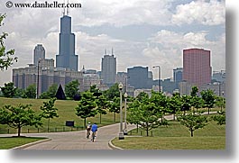 america, chicago, cityscapes, clouds, cyclists, horizontal, illinois, north america, united states, photograph