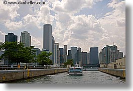 america, boats, chicago, cityscapes, clouds, horizontal, illinois, north america, rivers, united states, water, photograph