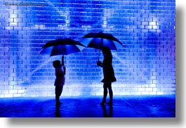 america, bricks, chicago, crown fountains, glow, horizontal, illinois, jacks, jills, lights, materials, millenium park, nite, north america, rain, umbrellas, united states, weather, photograph