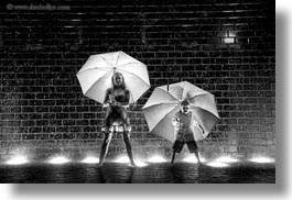 america, black and white, bricks, chicago, crown fountains, glow, horizontal, illinois, jacks, jills, lights, materials, millenium park, nite, north america, rain, umbrellas, united states, weather, photograph