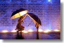 america, bricks, chicago, crown fountains, glow, horizontal, illinois, jacks, jills, lights, materials, millenium park, nite, north america, rain, umbrellas, united states, weather, photograph