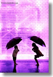 america, bricks, chicago, crown fountains, glow, illinois, jacks, jills, lights, materials, millenium park, nite, north america, rain, umbrellas, united states, vertical, weather, photograph