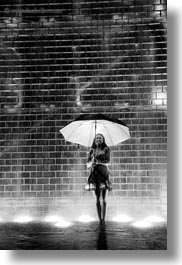 america, black and white, bricks, chicago, crown fountains, glow, illinois, jills, lights, materials, millenium park, nite, north america, rain, umbrellas, united states, vertical, weather, photograph