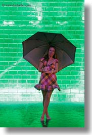 america, bricks, chicago, crown fountains, glow, green, illinois, jills, lights, materials, millenium park, nite, north america, rain, umbrellas, united states, vertical, weather, photograph