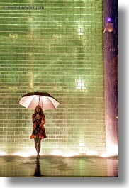 america, bricks, chicago, crown fountains, glow, green, illinois, jills, lights, materials, millenium park, nite, north america, rain, umbrellas, united states, vertical, weather, photograph