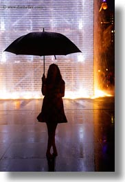 america, bricks, chicago, crown fountains, glow, illinois, jills, lights, materials, millenium park, nite, north america, rain, silhouettes, umbrellas, united states, vertical, weather, photograph