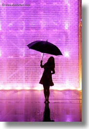 america, bricks, chicago, crown fountains, glow, illinois, jills, lights, materials, millenium park, nite, north america, rain, silhouettes, umbrellas, united states, vertical, weather, photograph