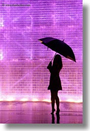 america, bricks, chicago, crown fountains, glow, illinois, jills, lights, materials, millenium park, nite, north america, rain, silhouettes, umbrellas, united states, vertical, weather, photograph