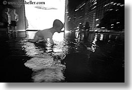 america, babies, black and white, boys, chicago, childrens, crown fountains, fountains, ftns, horizontal, illinois, jacks, millenium park, nite, north america, people, united states, water, photograph