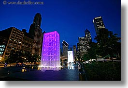 america, chicago, crown fountains, fountains, horizontal, illinois, millenium, millenium park, nite, north america, slow exposure, united states, water, photograph