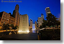 america, chicago, crown fountains, fountains, horizontal, illinois, millenium, millenium park, nite, north america, slow exposure, united states, water, photograph