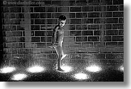 america, black and white, chicago, childrens, crown fountains, fountains, horizontal, illinois, millenium park, nite, north america, people, united states, water, photograph