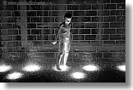 america, black and white, chicago, childrens, crown fountains, fountains, horizontal, illinois, millenium park, nite, north america, people, united states, water, photograph