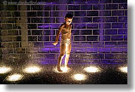 america, chicago, childrens, crown fountains, fountains, horizontal, illinois, millenium park, nite, north america, people, united states, water, photograph