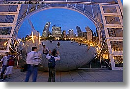 america, artwork, chicago, cityscapes, clouds, construction, dusk, horizontal, illinois, millenium park, north america, people, reflections, slow exposure, the cloud, united states, photograph