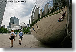america, artwork, chicago, horizontal, illinois, millenium park, north america, passing, people, reflections, the cloud, united states, photograph