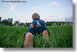 america, away, babies, boys, chicago, crawl, crawling, fisheye lens, grass, hellers, horizontal, illinois, jacks, north america, people, united states, photograph