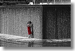 america, b&w/color, chicago, childrens, fountains, girls, horizontal, illinois, north america, people, red, united states, photograph