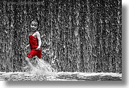 america, b&w/color, chicago, childrens, fountains, girls, horizontal, illinois, north america, people, red, united states, photograph