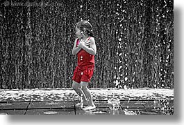 america, b&w/color, chicago, childrens, fountains, girls, horizontal, illinois, north america, people, red, united states, photograph
