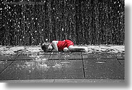 america, b&w/color, chicago, childrens, fountains, girls, horizontal, illinois, north america, people, red, united states, photograph