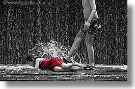 america, b&w/color, chicago, childrens, fountains, girls, horizontal, illinois, north america, people, red, united states, photograph