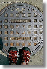 america, chicago, illinois, manholes, north america, streets, united states, vertical, photograph