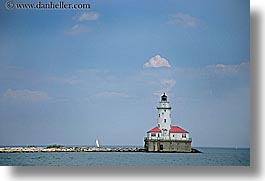 america, chicago, clouds, horizontal, illinois, lighthouses, north america, united states, water, water front, photograph