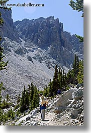 america, glacier trail, great basin natl park, hikers, hiking, nevada, north america, united states, vertical, western usa, photograph