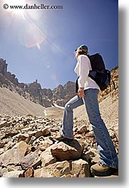 america, glacier trail, great basin natl park, hats, hikers, hiking, jills, looking, mountains, nevada, north america, sun, united states, vertical, western usa, womens, photograph