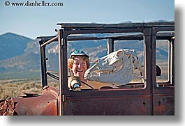 america, antiques, cars, great basin natl park, happy, high desert, horizontal, humor, mothers, nevada, north america, skeleton, united states, western usa, womens, photograph
