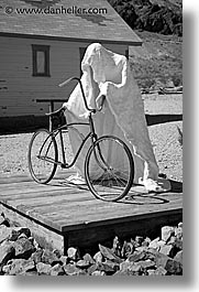 america, bicycles, black and white, ghost, ghost town, nevada, north america, rhyolite, united states, vertical, western usa, photograph