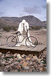 america, bikers, ghost town, ghouls, nevada, north america, rhyolite, united states, vertical, western usa, photograph
