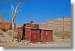 america, cars, ghost town, horizontal, nevada, north america, pacific, rhyolite, trains, union, united states, western usa, photograph