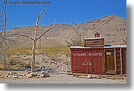 america, cars, ghost town, horizontal, nevada, north america, pacific, rhyolite, trains, union, united states, western usa, photograph