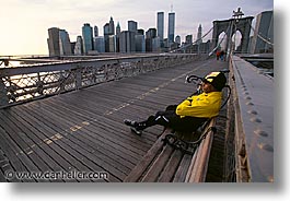 america, bikers, bridge, brooklyn bridge, horizontal, new york, new york city, north america, united states, photograph