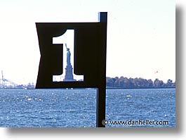 america, flags, horizontal, liberty, new york, new york city, north america, statues, united states, photograph