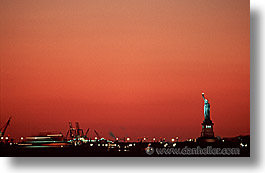 america, horizontal, liberty, new york, new york city, north america, sunsets, united states, photograph