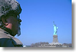 america, horizontal, liberty, men, new york, new york city, north america, statues, united states, photograph